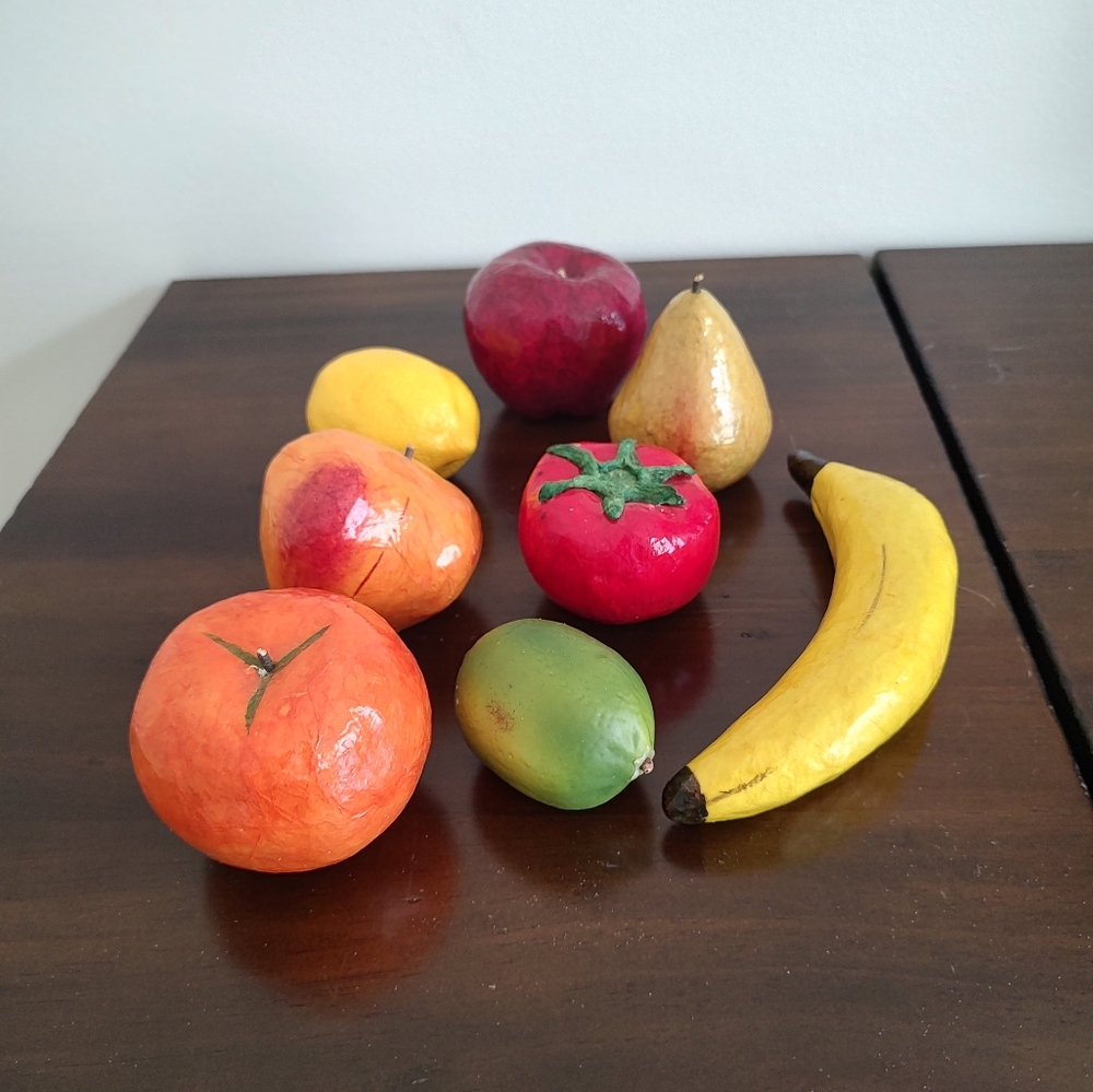 Vintage Papier-Mache Fruit Made In Mexico Eight Piece Decor Set Mid-Century - Picture 3 of 4